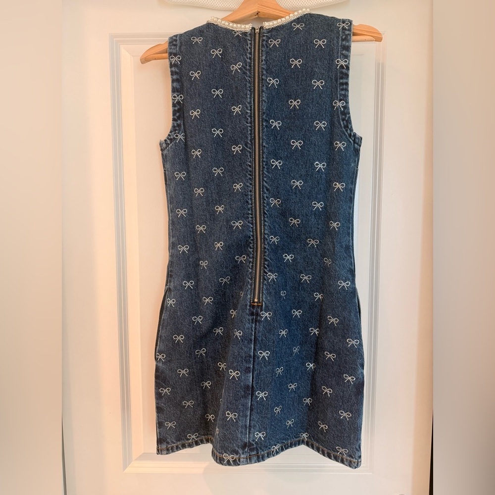 NWOT Self-Portrait DENIM DIAMANTE BOW MINI DRESS - Picture 13 of 17